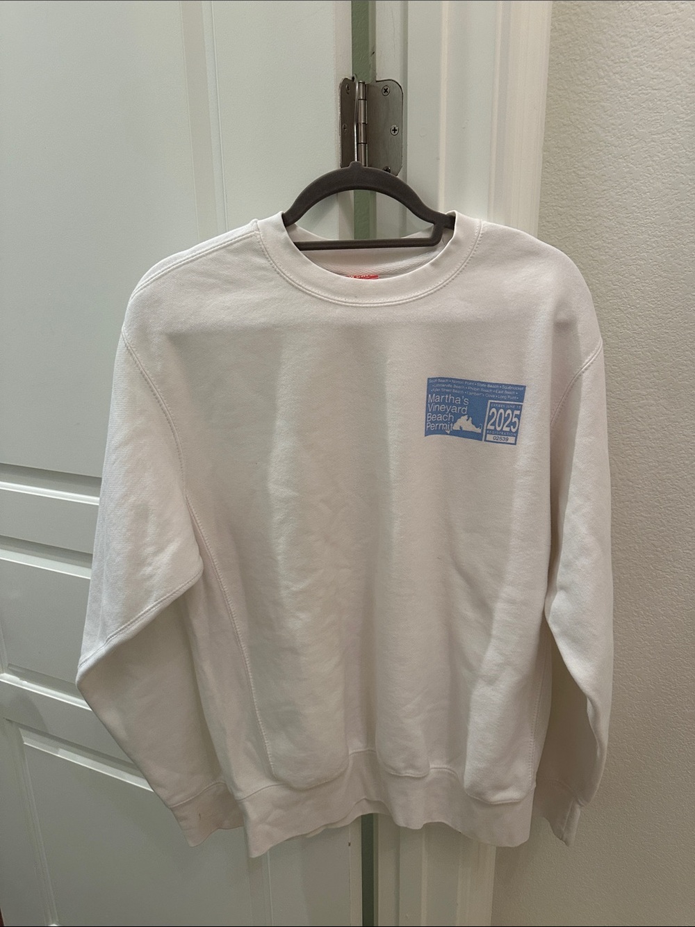 MV Sport White Crewneck Sweatshirt with Light Blue Chest Print